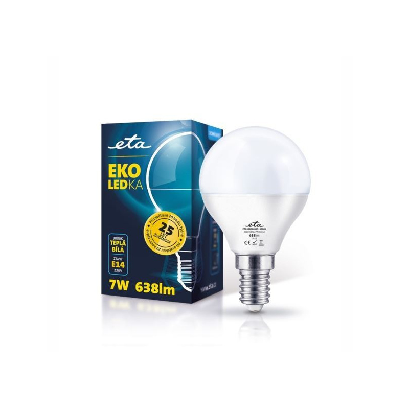 LED Žárovka ETA EKO mini globe, E14, 7W, 3000K, teplá bílá