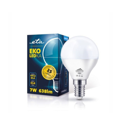 LED Žárovka ETA EKO mini globe, E14, 7W, 3000K, teplá bílá