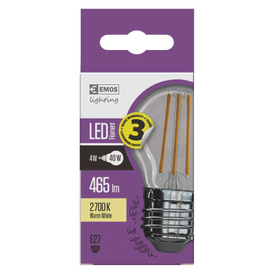 LED filamentová žárovka, E27, Mini, 4W, 465lm, 2700K, teplá bílá