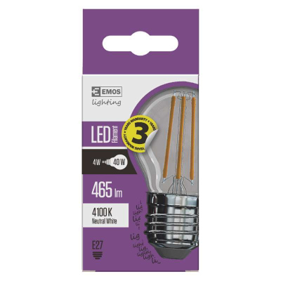 LED filamentová žárovka, E27, Mini, 4W, 465lm, 4100K, neutrální bílá / denní světlo