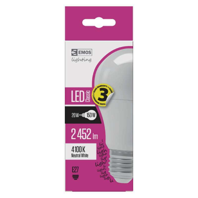 LED žárovka CLS A67, E27, 20W, neutrální bílá / denní světlo