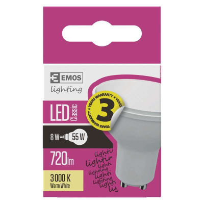 LED žárovka CLS MR16, GU10, 8W, teplá bílá