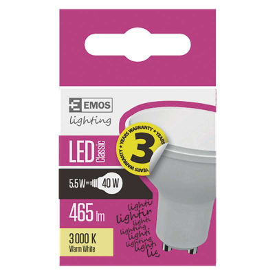 LED žárovka, GU10, 5,5W, teplá bílá