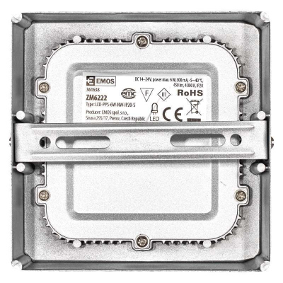 Přisazený LED panel N-PNL, 6W, denní bílá, 12x12cm, hranatý, stříbrný