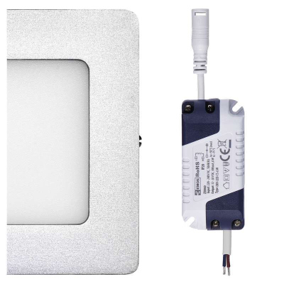 Přisazený LED panel N-PNL, 6W, denní bílá, 12x12cm, hranatý, stříbrný