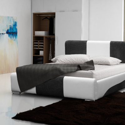 Moderní čalouněné dvoulůžko Abiel s úložným prostorem bílá a šedá 140 x 200