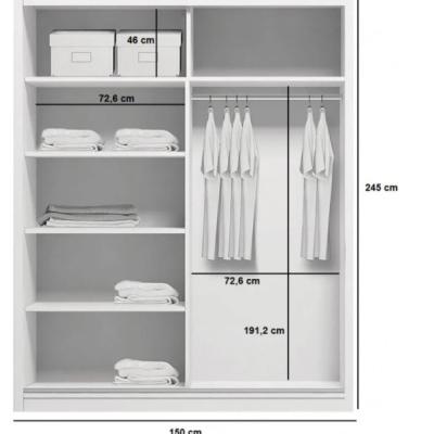 Zrcadlová šatní skříň FERNANDO, šířka 150 cm, výška 245 cm