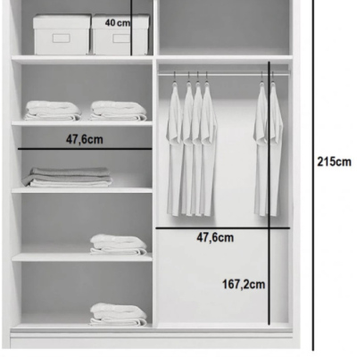 Prostorná šatní skříň se zrcadlem HUGO, šířka 100 cm, výška 215 cm