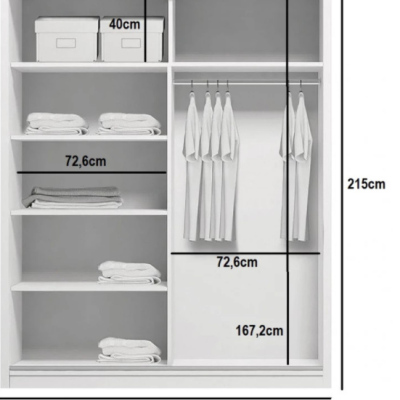 Prostorná šatní skříň se zrcadlem HUGO, šířka 150 cm, výška 215 cm