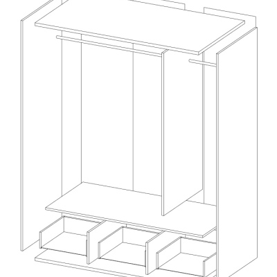 Elegantní třídvěřová skříň APRICA - šířka 129 cm, šedá